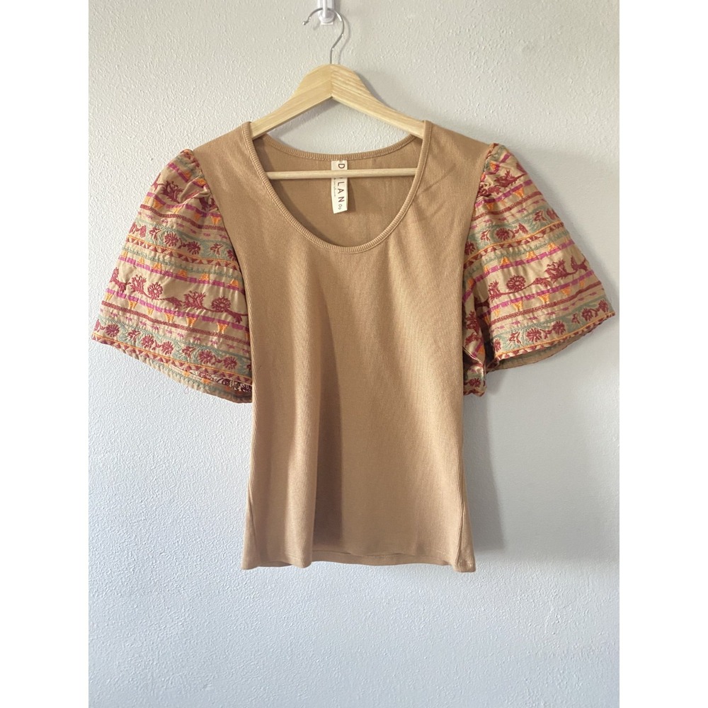 Dolan West Coast Embroidered Puff Sleeve Cotton Top Women Sz Small